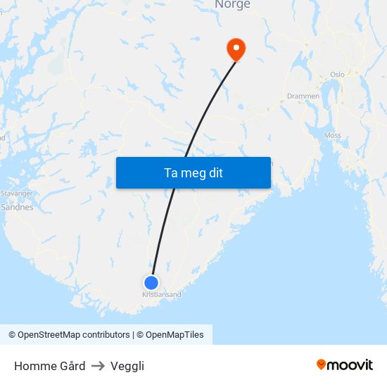 Homme Gård to Veggli map