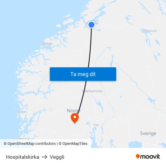 Hospitalskirka to Veggli map