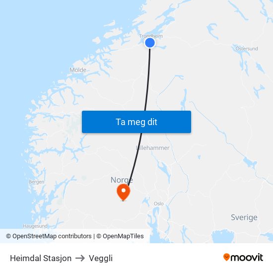 Heimdal Stasjon to Veggli map