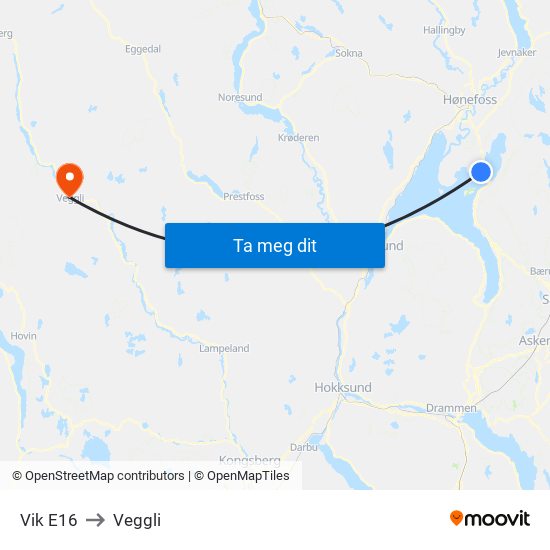 Vik E16 to Veggli map