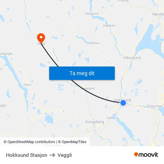 Hokksund Stasjon to Veggli map