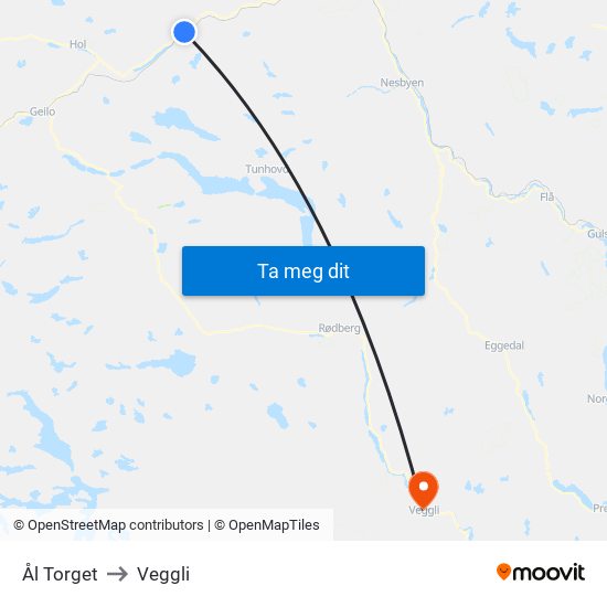 Ål Torget to Veggli map