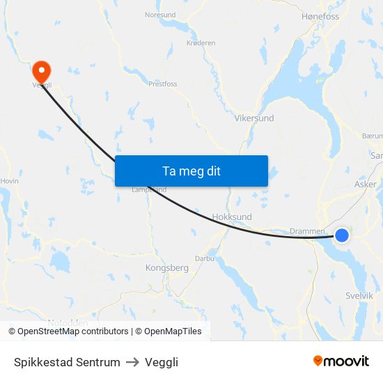 Spikkestad Sentrum to Veggli map