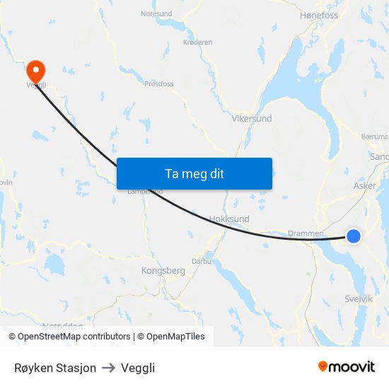 Røyken Stasjon to Veggli map