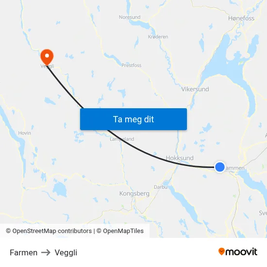 Farmen to Veggli map
