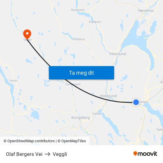 Olaf Bergers Vei to Veggli map