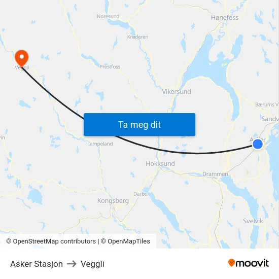 Asker Stasjon to Veggli map