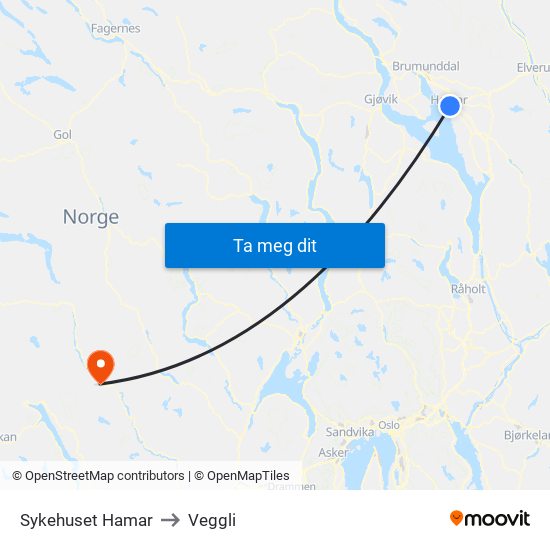 Sykehuset Hamar to Veggli map