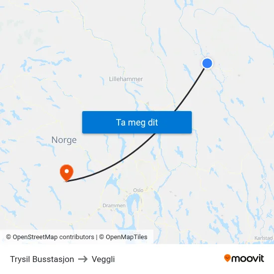 Trysil Busstasjon to Veggli map