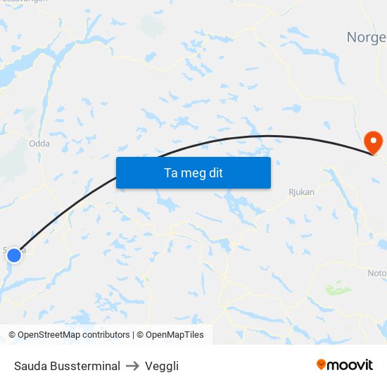Sauda Bussterminal to Veggli map