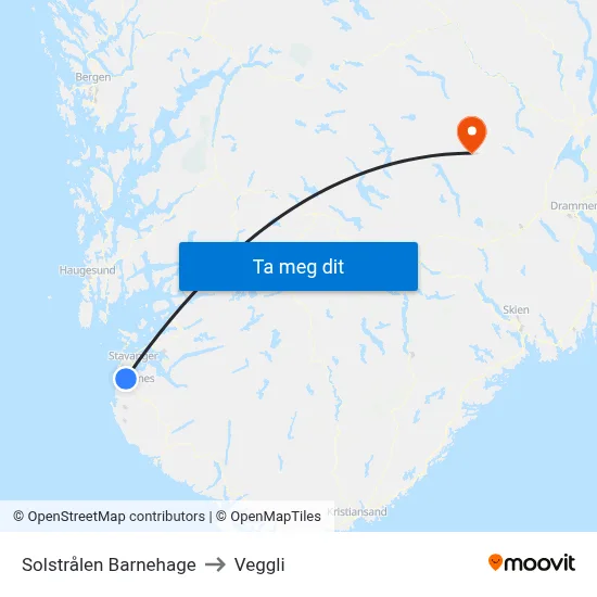 Solstrålen Barnehage to Veggli map