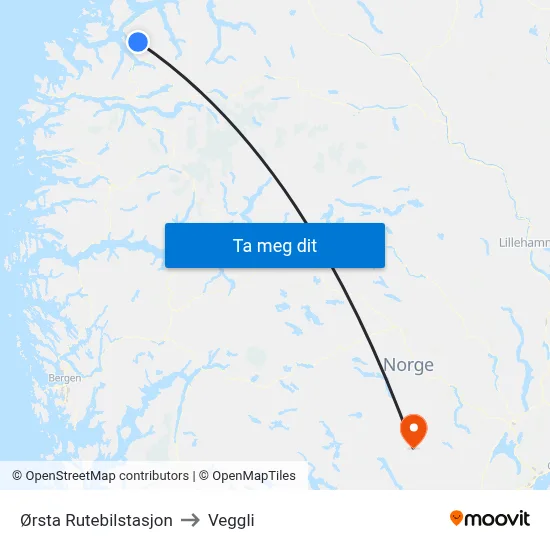 Ørsta Rutebilstasjon to Veggli map