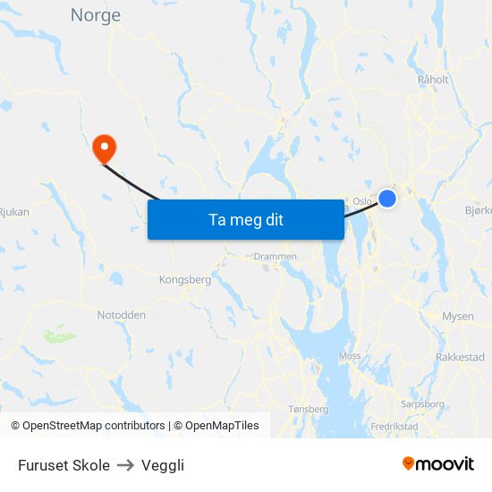 Furuset Skole to Veggli map