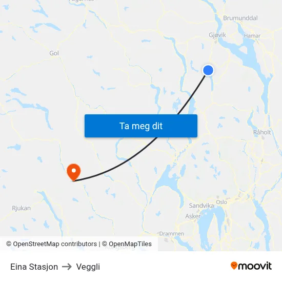 Eina Stasjon to Veggli map