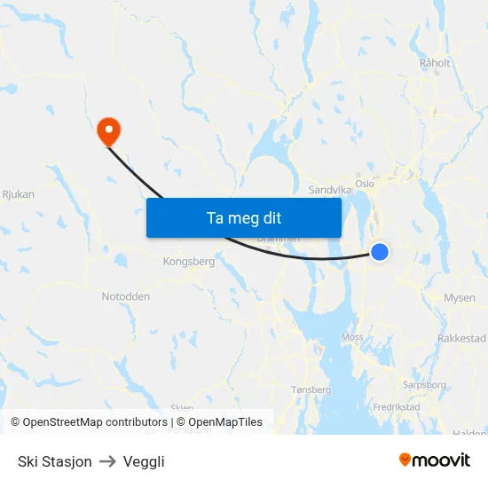 Ski Stasjon to Veggli map