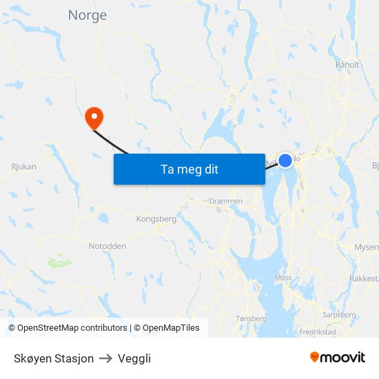 Skøyen Stasjon to Veggli map