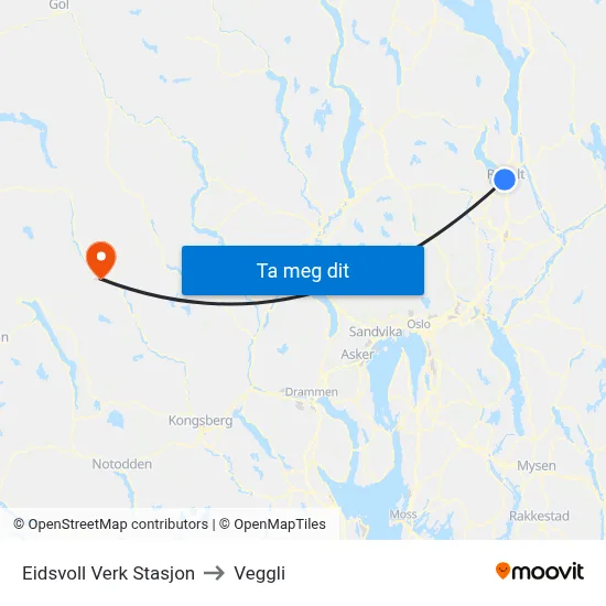 Eidsvoll Verk Stasjon to Veggli map
