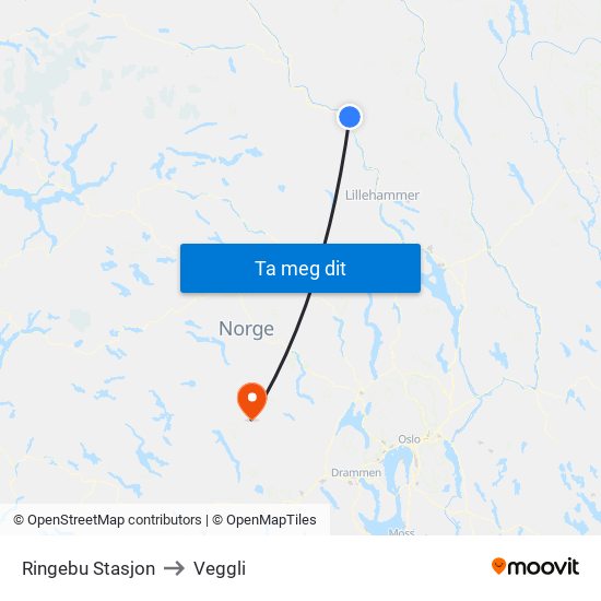 Ringebu Stasjon to Veggli map