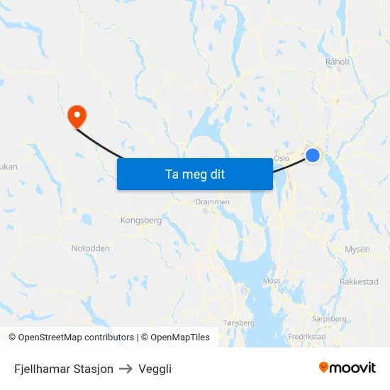 Fjellhamar Stasjon to Veggli map