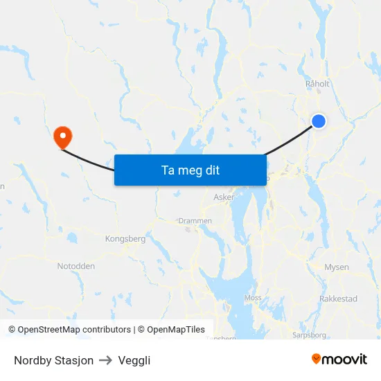 Nordby Stasjon to Veggli map