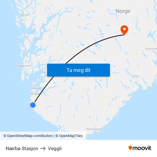 Nærbø Stasjon to Veggli map