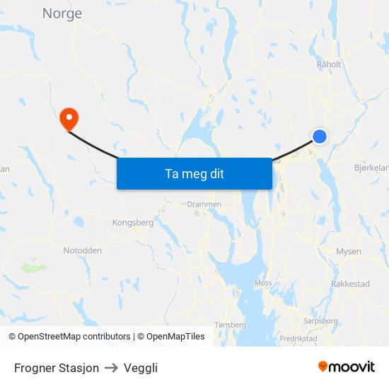Frogner Stasjon to Veggli map