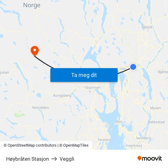 Høybråten Stasjon to Veggli map