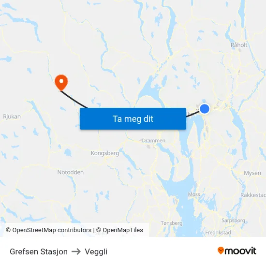 Grefsen Stasjon to Veggli map