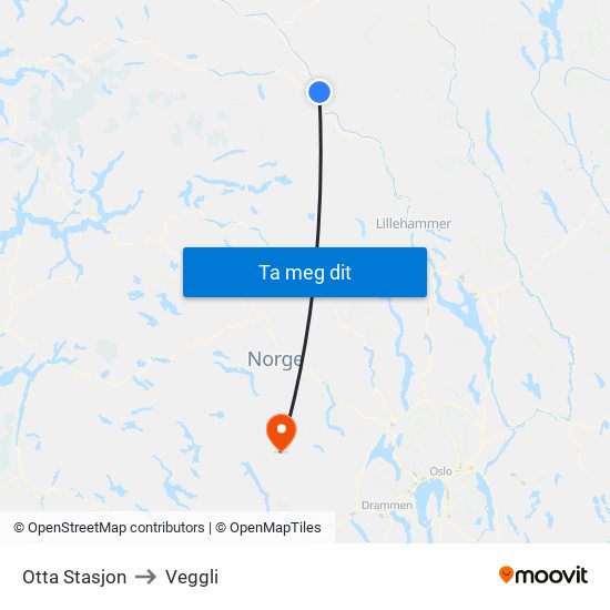 Otta Stasjon to Veggli map