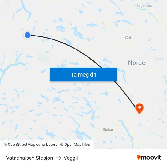 Vatnahalsen Stasjon to Veggli map