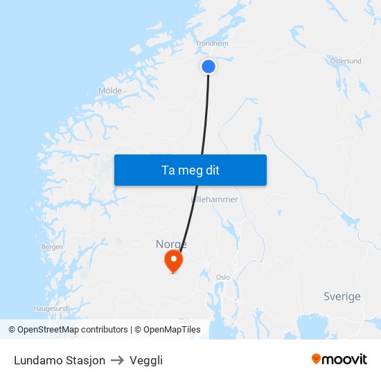 Lundamo Stasjon to Veggli map