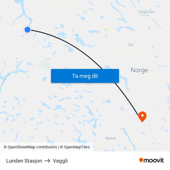 Lunden Stasjon to Veggli map