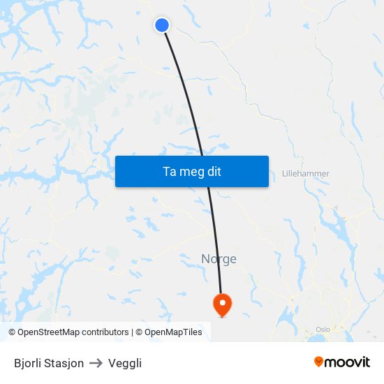 Bjorli Stasjon to Veggli map