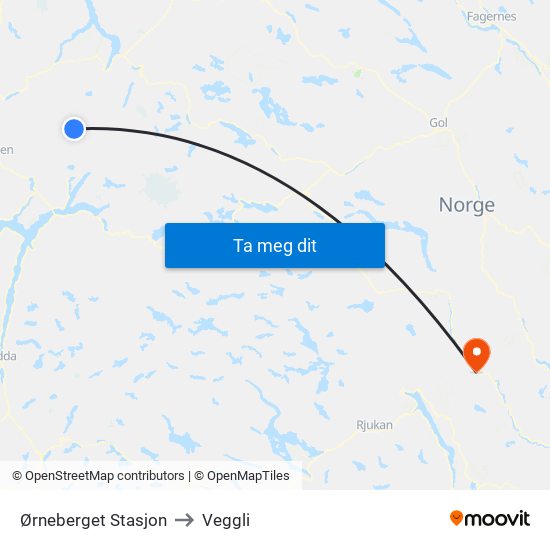 Ørneberget Stasjon to Veggli map