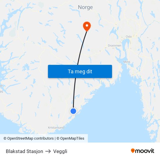 Blakstad Stasjon to Veggli map