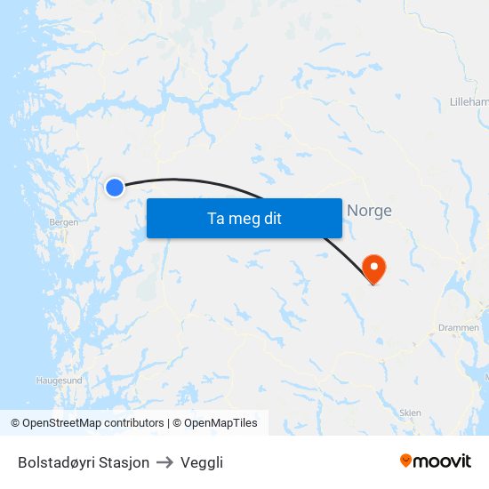 Bolstadøyri Stasjon to Veggli map