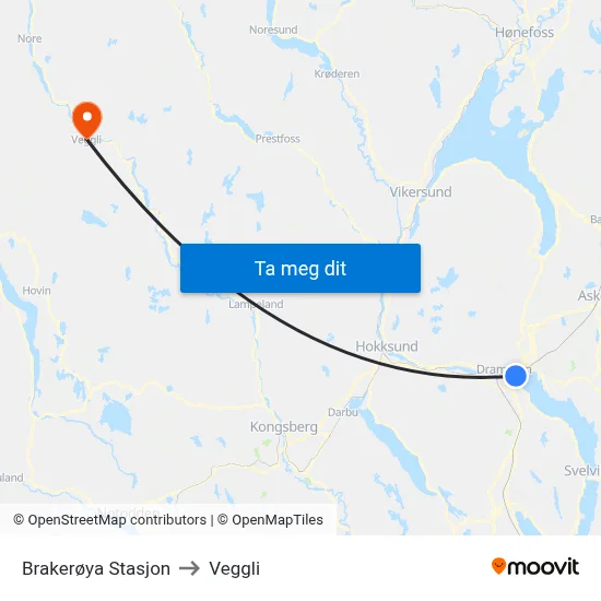 Brakerøya Stasjon to Veggli map