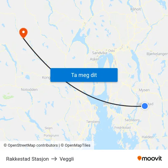 Rakkestad Stasjon to Veggli map