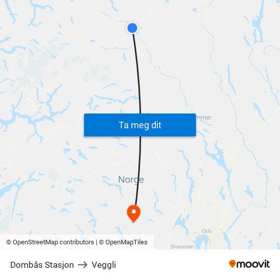 Dombås Stasjon to Veggli map