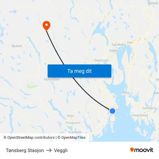 Tønsberg Stasjon to Veggli map