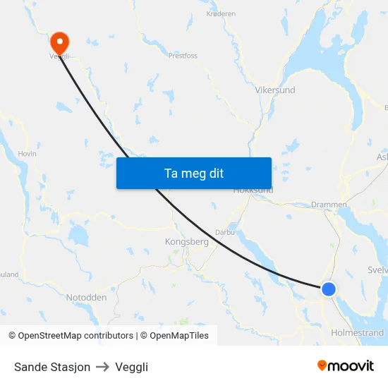 Sande Stasjon to Veggli map