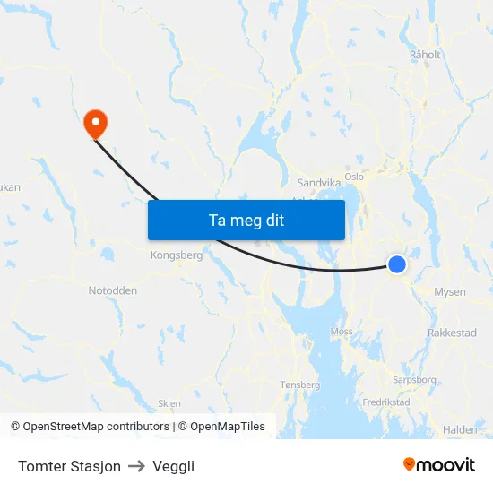 Tomter Stasjon to Veggli map