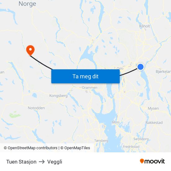 Tuen Stasjon to Veggli map