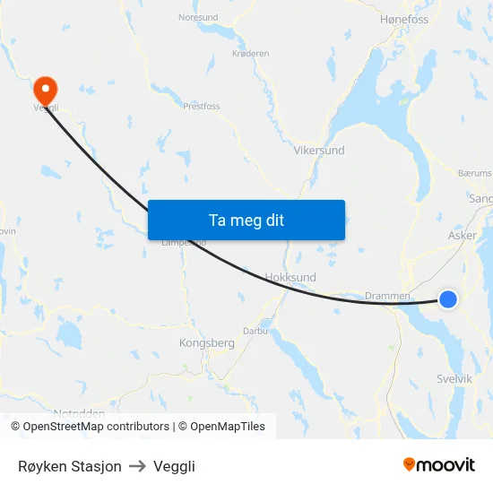Røyken Stasjon to Veggli map