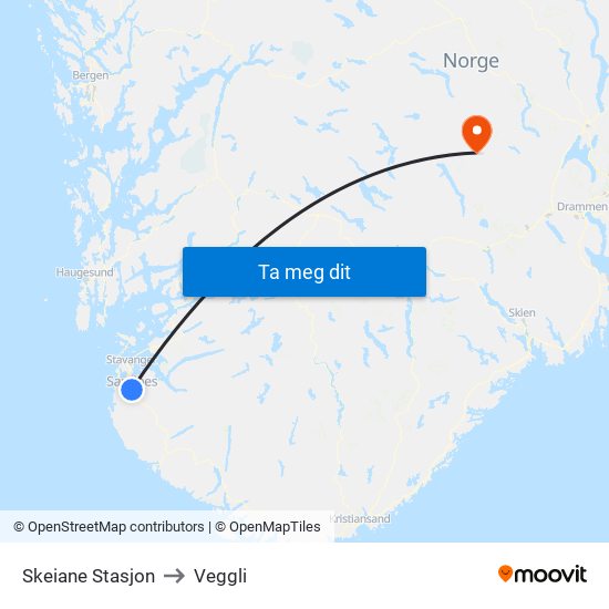 Skeiane Stasjon to Veggli map