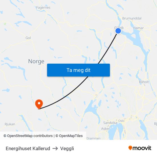 Energihuset Kallerud to Veggli map