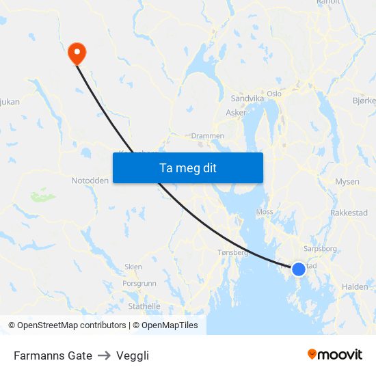 Farmanns Gate to Veggli map