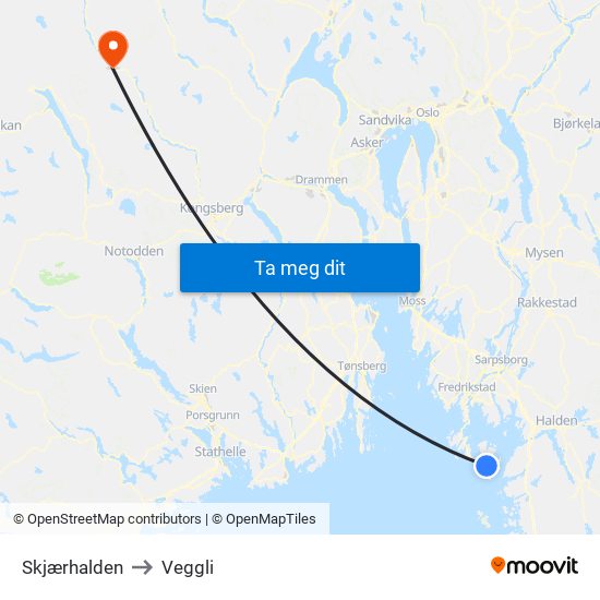 Skjærhalden to Veggli map