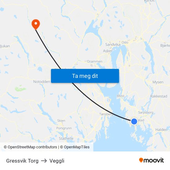 Gressvik Torg to Veggli map