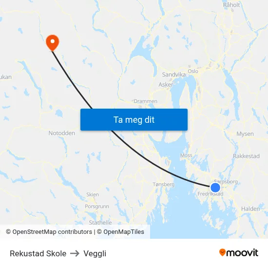 Rekustad Skole to Veggli map